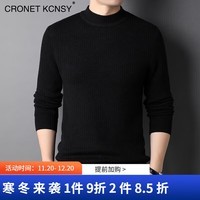 CroetKcnsy半高领ck毛衣男时尚加厚针织衫加绒保暖百搭男装上衣打底衫爸爸装 黑色-（厚款） 180 推荐【141-160斤】