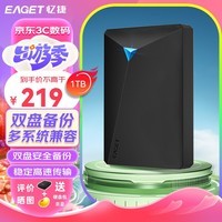 忆捷（EAGET）移动硬盘 1TB 双盘备份 USB3.0 G20PRO 2.5英寸 外接外置存储数据照片 高速传输防震 黑色