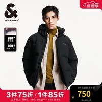 杰克·琼斯（JACK&JONES）男装秋冬字母刺绣保暖纯色短款连帽男士羽绒服蓬松鸭绒服外套男 S03 黑色 180/100A/L