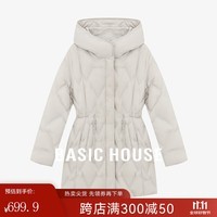 百家好（Basic House）Basic House/百家好纯色收腰连帽冬季宽松气质感保暖中长羽绒服女 米白 XL 115-125斤