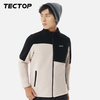 探拓（TECTOP）加绒加厚情侣款抓绒衣防风保暖男士休闲外套 男款浅卡其 2XL