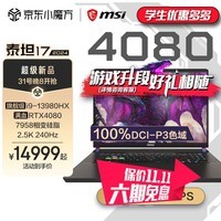 微星（MSI）泰坦16丨17 游戏本 酷睿i9 RTX40系 满血电竞本2.5K 240Hz 高色域 独显直连笔记本电脑 黑悟空推荐 i9-13980HX丨4080丨17英寸 16GB内存丨1TB固态