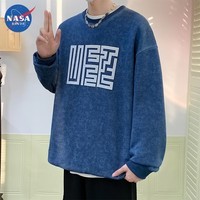 NASA RHUDE【福利】秋季情侣款圆领卫衣潮流休闲宽松长袖百搭套头上衣Y285 深蓝色 L