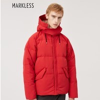 MARKLESS 羽绒服男秋冬90%白鸭绒羽绒服加厚连帽保暖外套青年YRA8304M-1 红色 XL/XXL