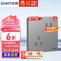 正泰（CHNT）开关插座墙壁面板家用86型面板斜五孔插座6C幻银灰10只装插座套装