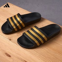 adidas ADILETTE AQUA休闲简约三条纹拖鞋男女阿迪达斯官方轻运动 黑色/金色 38