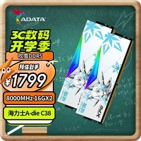 威刚(ADATA) 32GB(16GBX2)套装 DDR5 8000 台式机内存条 海力士A-die颗粒 XPG龙耀D500G 吹雪联名