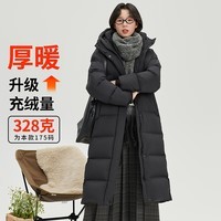 雪中飞冬季加厚羽绒服过膝长款保暖美拉德连帽纯色系扣女士百搭休闲羽绒 宝石黑 170/92A