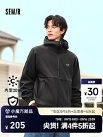 森马（Semir）外套男三防加绒2024摇粒绒连帽冬装宽松印花夹克简约百搭 黑色90001 170/88A/M