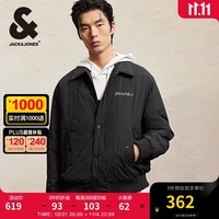 杰克·琼斯（JACK&JONES）男装秋冬新款时尚百搭宽松短款棉衣保暖外套字母刺绣翻领棉服男 E40 黑色 185/104A/XL