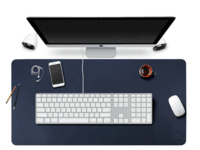 BUBM 超大鼠标垫大号办公室桌垫键盘垫写字垫笔记本电脑垫皮革桌面垫游戏电竞鼠标垫  灰+金属银