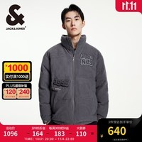 杰克·琼斯（JACK&JONES）男装衣服秋冬新款宽松保暖立领羽绒服男短款加厚灯芯绒蓬松鸭绒服 黑珍珠 175/96A/M