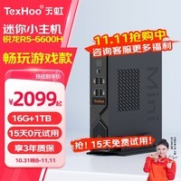 天虹TexHoo 酷睿12代i5迷你主机 企业商用办公2024款新品Mini口袋电脑带Wi-Fi台式机高性能游戏商务家用整机 十一、R5-6600H/16G/1TB【高性能】 主机+23.8英寸显示器