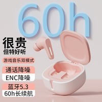 Blog.Fish 蓝牙耳机真无线通话降噪运动入耳式游戏重低音高音质音乐适用苹果华为小米oppo手机荣耀  升级版粉色【专属APP丨续航60小时丨蓝牙5.3