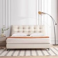 京东京造小黑牛真皮床 头层牛皮羽绒靠包 实木排骨架主卧双人床1.8×2米 白