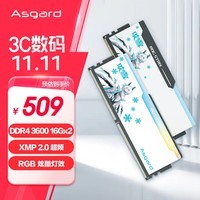 阿斯加特（Asgard）32GB(16GBx2)套装 DDR4 3600 台式机内存 RGB灯条 吹雪联名款