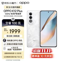 OPPO K12 Plus 12GB+256GB 雪峰白 6400mAh大电池 第三代骁龙7旗舰芯 120Hz电竞护眼游戏直屏5G AI手机