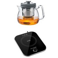 deskpot顶壶 电陶炉煮茶炉迷你小型静音家用煮茶烧水壶超薄多功能旋钮大功率电陶茶速烧水简约电陶炉 雅致银电陶炉1000W+D19S升降壶套装烧水5分