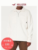 HOLLISTER美式情侣POLO领抓绒工装风运动衫卫衣男女装KI322-3125 乳白色 L