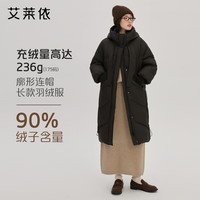 艾莱依（ERAL）羽绒服女士温暖连帽长款羽绒服女冬季2024新款设计感时尚鸭绒外套 炭黑 160【建议110-130斤】M