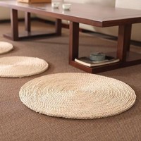 星寇夏凉圆形田园草编蒲团瑜伽坐垫飘窗榻榻米汗蒸房地垫子 木色坐垫 直径约40CM