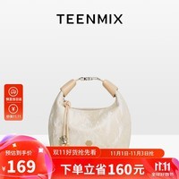 天美意（TEENMIX）女包牛皮饭盒包新中式手提包女士气质牛角包大容量斜挎包单肩包女