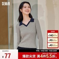 森马（Semir）毛衣女短款修身显瘦简约风2024秋撞色polo领毛衫复古109524107003