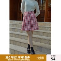 独束【红白格纹系列】大码女装连衣裙女秋冬新款胖mm减龄少女两件套 红米格子 半身裙 L