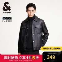 杰克·琼斯（JACK&JONES）秋季都市休闲常规尖领胸前双侧袋盖贴袋外套男装224321044 E41黑色 常规 180/100A/L