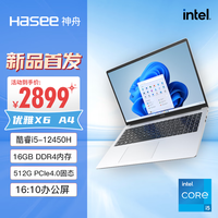 神舟（HASEE）优雅X6-16英寸轻薄本办公本笔记本电脑(12代i5-12450H 16GB 512G PCIE 4.0 SSD Wi-Fi6)银色