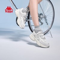 KAPPA卡帕女鞋透气运动鞋女2024夏季新款厚底老爹鞋透气网面休闲鞋子女 经典白 37