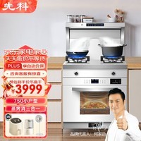 先科白色集成灶蒸烤一体灶节能家用侧吸自动清洗油烟机猛火环保灶带蒸箱烤箱一体机 750白色蒸烤消豪华款 液化气