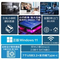 华硕(ASUS) PN52商用办公家用mini迷你主机台式机NUC小机箱电脑 (AMD锐龙R5-5600H 16G 512G 原装Win11)