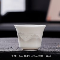 景盏茶杯羊脂玉主人杯品茗杯陶瓷家用办公室泡茶客杯功夫茶具 水墨远山