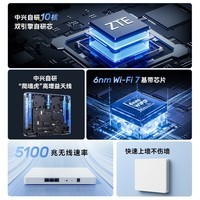 中兴（ZTE）【晴天墙面路由器】BE5100 自研芯WiFi7 千兆双频 全屋组网 5颗信号放大器兼容WiFi6游戏加速