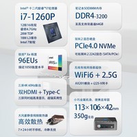 MOREFINE摩方M9PRO迷你主机i7-1260P处理器 i7-1260P 12核 准系统 无内存硬盘带网卡