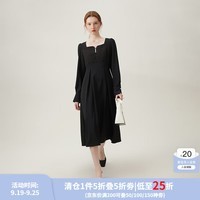 范思蓝恩法式方领气质长袖约会连衣裙女春装2024年新款24FS11319 黑色 L