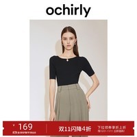 ochirly欧时力桑蚕丝氧气衫针织衫女新款夏装修身通勤简约气质 黑色 M