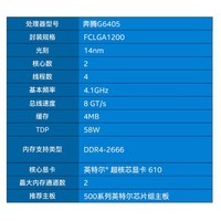 技嘉 10代英特尔 奔腾 G6405 2核4线程 盒装CPU处理器（需搭配主板使用 G6405盒装