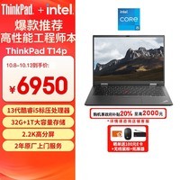 ThinkPad T14p 联想14英寸高性能标压工程师本笔记本电脑 13代酷睿i5-13500H 32G 1TB 2.2K 商务办公本