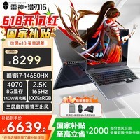 THUNDEROBOT雷神【国家补贴20%】猎刃16电竞游戏本独显5060/5070学生设计编程剪辑16英寸高刷电竞屏电脑笔记本 14代i7-14650HX/4070/165Hz 16G内存/1T固态