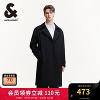 杰克·琼斯(JACK&JONES)男装春秋新款时尚潮静奢风宽松风衣外套阔型翻领中长款大衣高级感 E40 黑色 175/96A/M