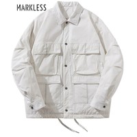 MARKLESS 羽绒服男 冬季90%白鸭绒翻领纯色夹克男士保暖休闲外套YRB1314M 白色 180/XL