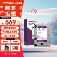 西部数据（WD）4TB 监控级机械硬盘 WD Purple 西数紫盘 SATA 256MB CMR垂直 3.5英寸WD43PURZ