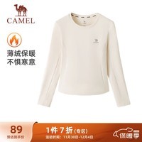 骆驼（CAMEL）薄绒圆领长袖T恤女亲肤保暖纯色上衣 C24CAXLN603 粟米白 M