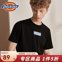 dickies【商场同款】纯棉短袖T恤男 夏季绣花圆领休闲纯色百搭上衣9431 黑色 S