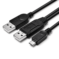 蓝色闪电 带辅助双头供电口USB2.0 micro公移动硬盘数据传输线充电线电脑连接线