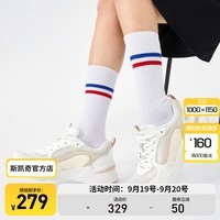 斯凯奇（Skechers）马卡龙秋季老爹增高软底休闲鞋跑步运动鞋子女 117042-WNT 白色/自然色 35