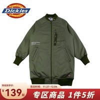 dickies棉服 拉链头织带口袋印花飞行夹克百搭长款女DK008100 墨绿色 00S