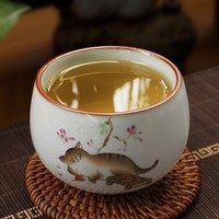 真迹国风主人杯汝窑开片品茗杯陶瓷大号品茗杯功夫茶具家用喝茶杯茶盏 懒猫主人杯